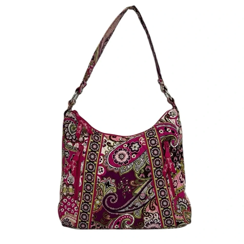 Vera Bradley Pink Very Berry Paisley Hipster Hobo Shoulder Bag Purse 13